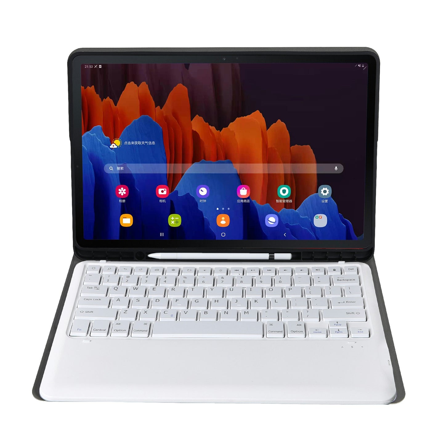 A970B Leather Case Bluetooth Keyboard with Built-in Pen Slot for Samsung Galaxy Tab S7 FE T730 T736/S7 Plus 12.4 Inch (T970/T975 2020)
