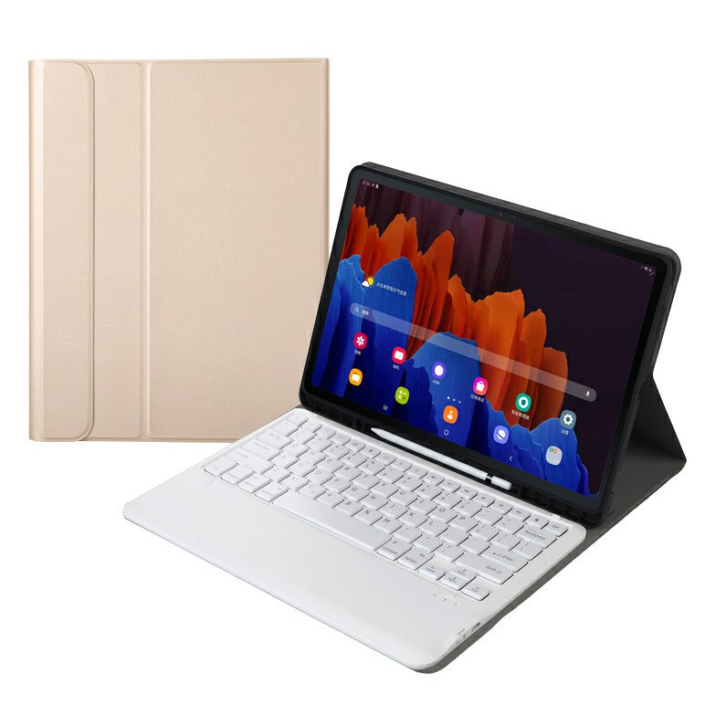 A970B Leather Case Bluetooth Keyboard with Built-in Pen Slot for Samsung Galaxy Tab S7 FE T730 T736/S7 Plus 12.4 Inch (T970/T975 2020)