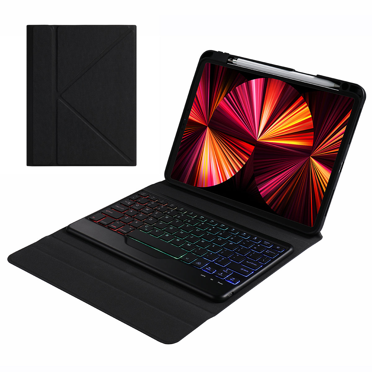 B011S Bluetooth Keyboard Leather Tablet Stand Case Protector with Backlight for iPad Pro 11-inch (2021/2020/2018)/iPad Air (2022)/(2020)
