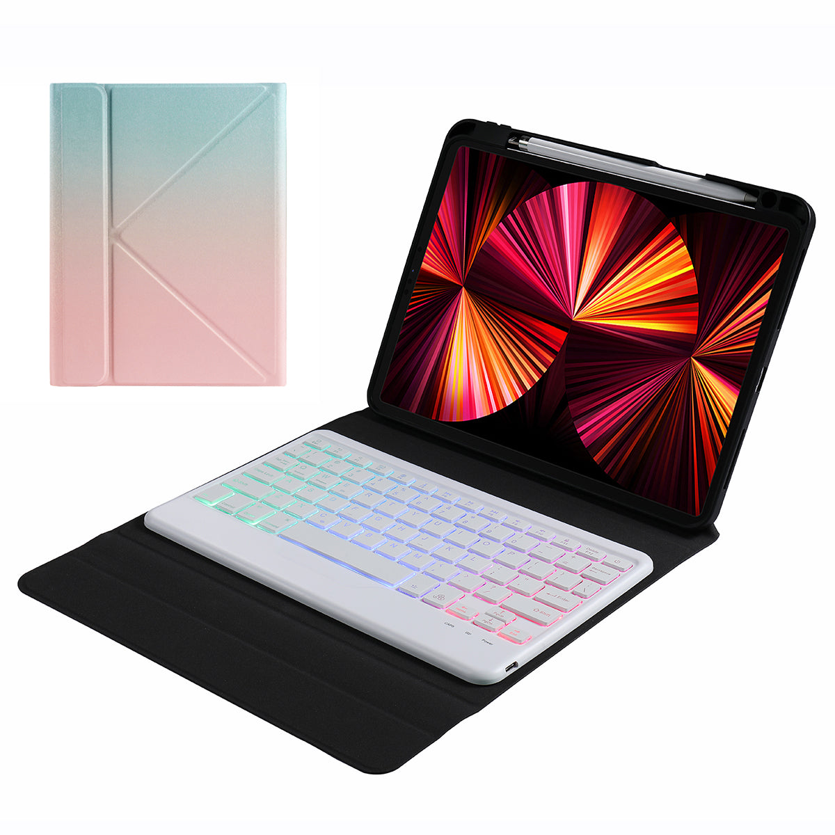B011S Bluetooth Keyboard Leather Tablet Stand Case Protector with Backlight for iPad Pro 11-inch (2021/2020/2018)/iPad Air (2022)/(2020)