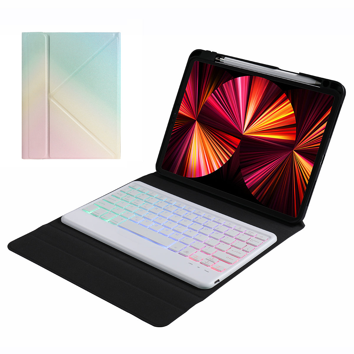 B011S Bluetooth Keyboard Leather Tablet Stand Case Protector with Backlight for iPad Pro 11-inch (2021/2020/2018)/iPad Air (2022)/(2020)