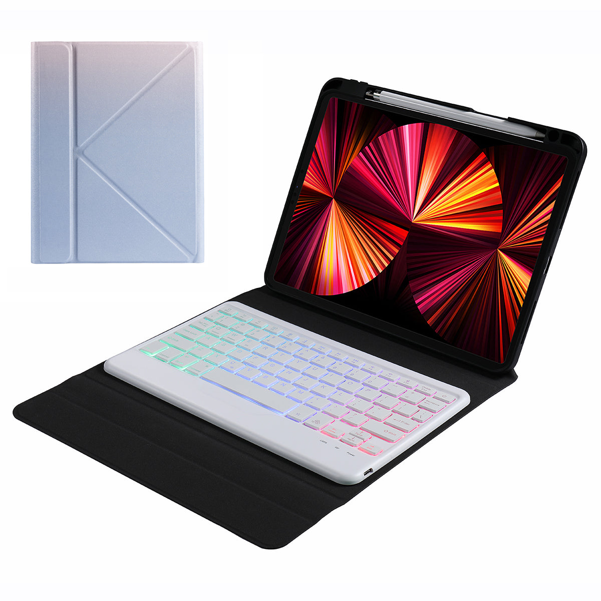 B011S Bluetooth Keyboard Leather Tablet Stand Case Protector with Backlight for iPad Pro 11-inch (2021/2020/2018)/iPad Air (2022)/(2020)