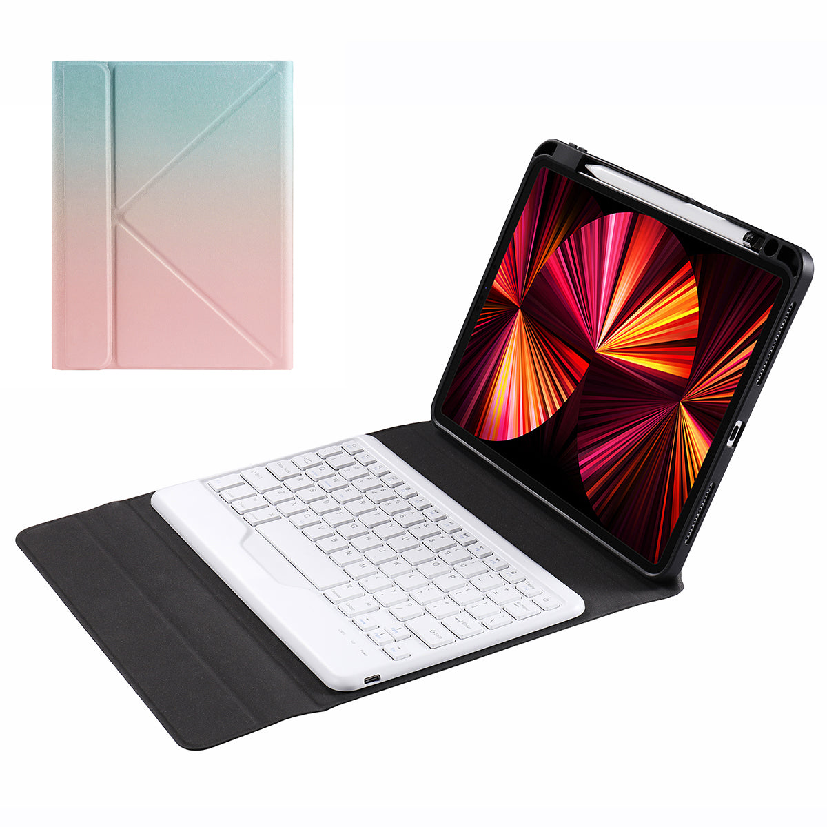 B011 Trid-fold Stand Bluetooth Keyboard Tablet Case Cover with Pen Slot for iPad Pro 11-inch (2021/2020/2018)/iPad Air (2022)/(2020)