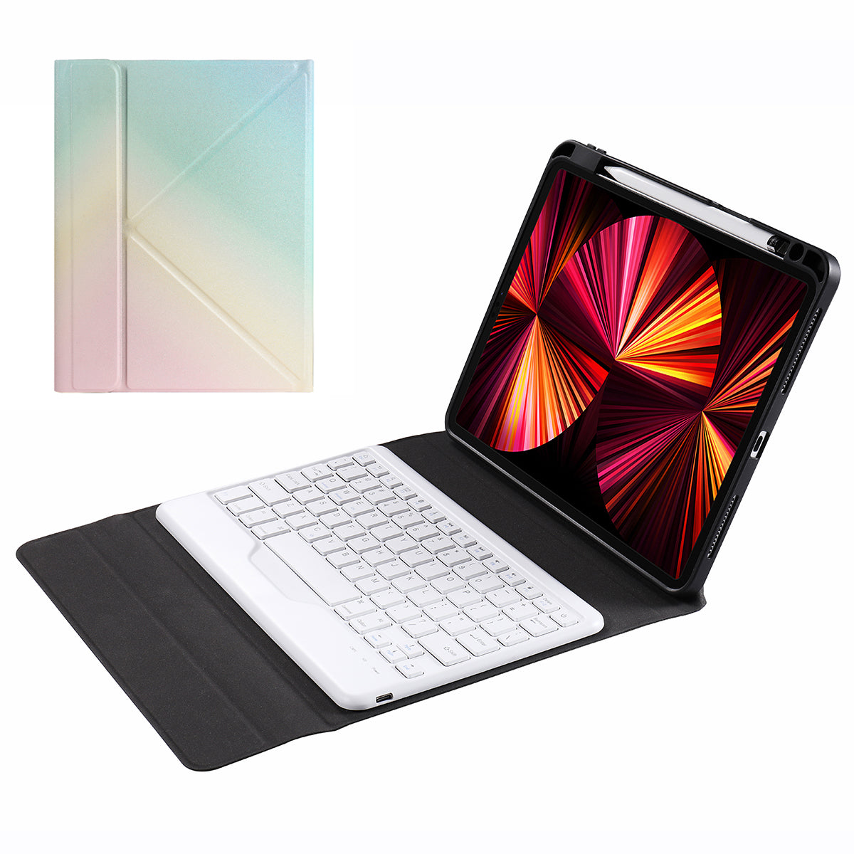 B011 Trid-fold Stand Bluetooth Keyboard Tablet Case Cover with Pen Slot for iPad Pro 11-inch (2021/2020/2018)/iPad Air (2022)/(2020)