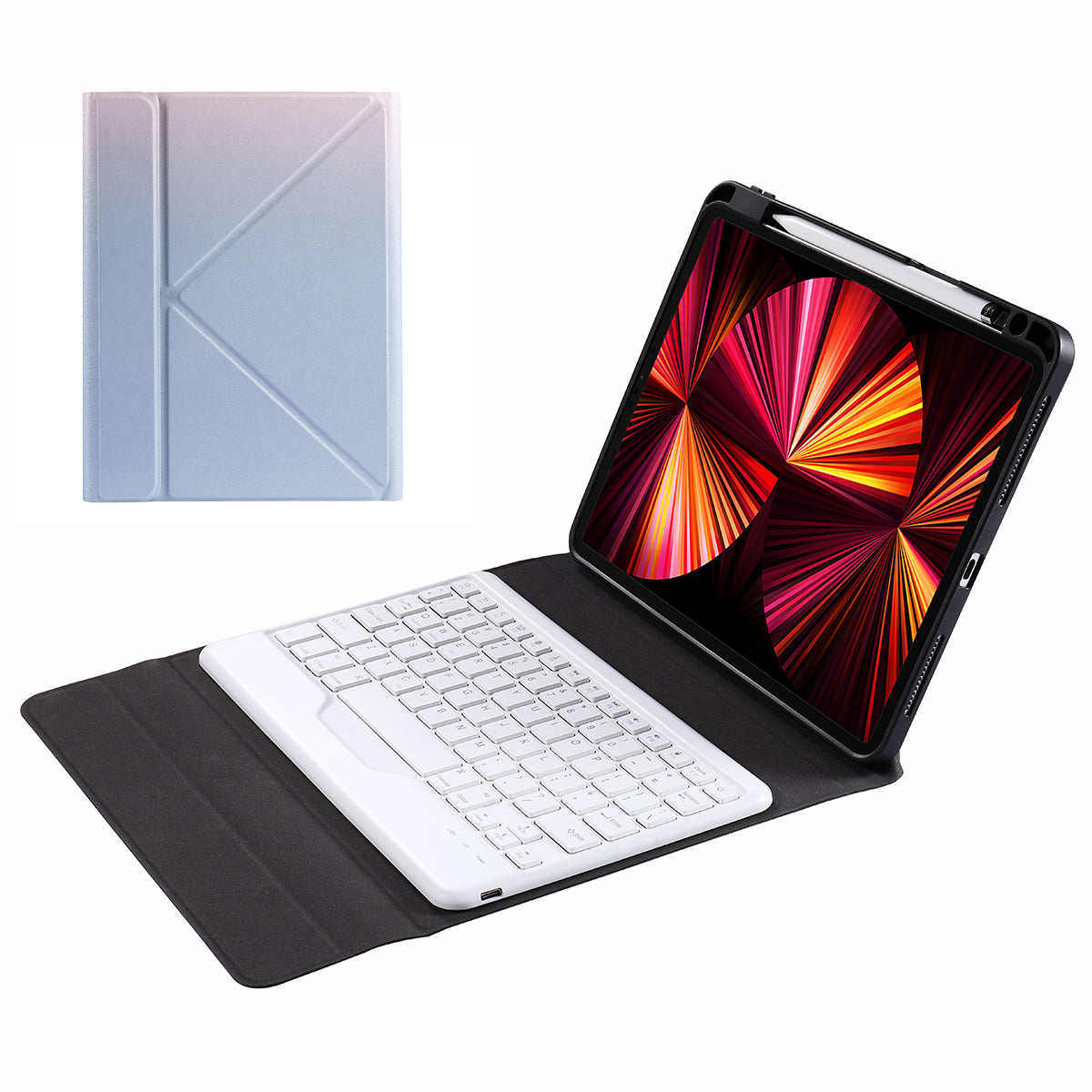 B011 Trid-fold Stand Bluetooth Keyboard Tablet Case Cover with Pen Slot for iPad Pro 11-inch (2021/2020/2018)/iPad Air (2022)/(2020)