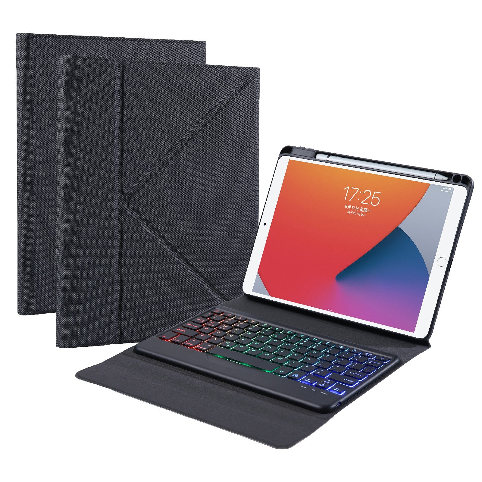 B07S Bluetooth Keyboard with Triangle Support Stand Leather Case [with Backlit] for iPad 9.7 (2017) (2018) / iPad Pro 9.7 (2016) / iPad Air 2
