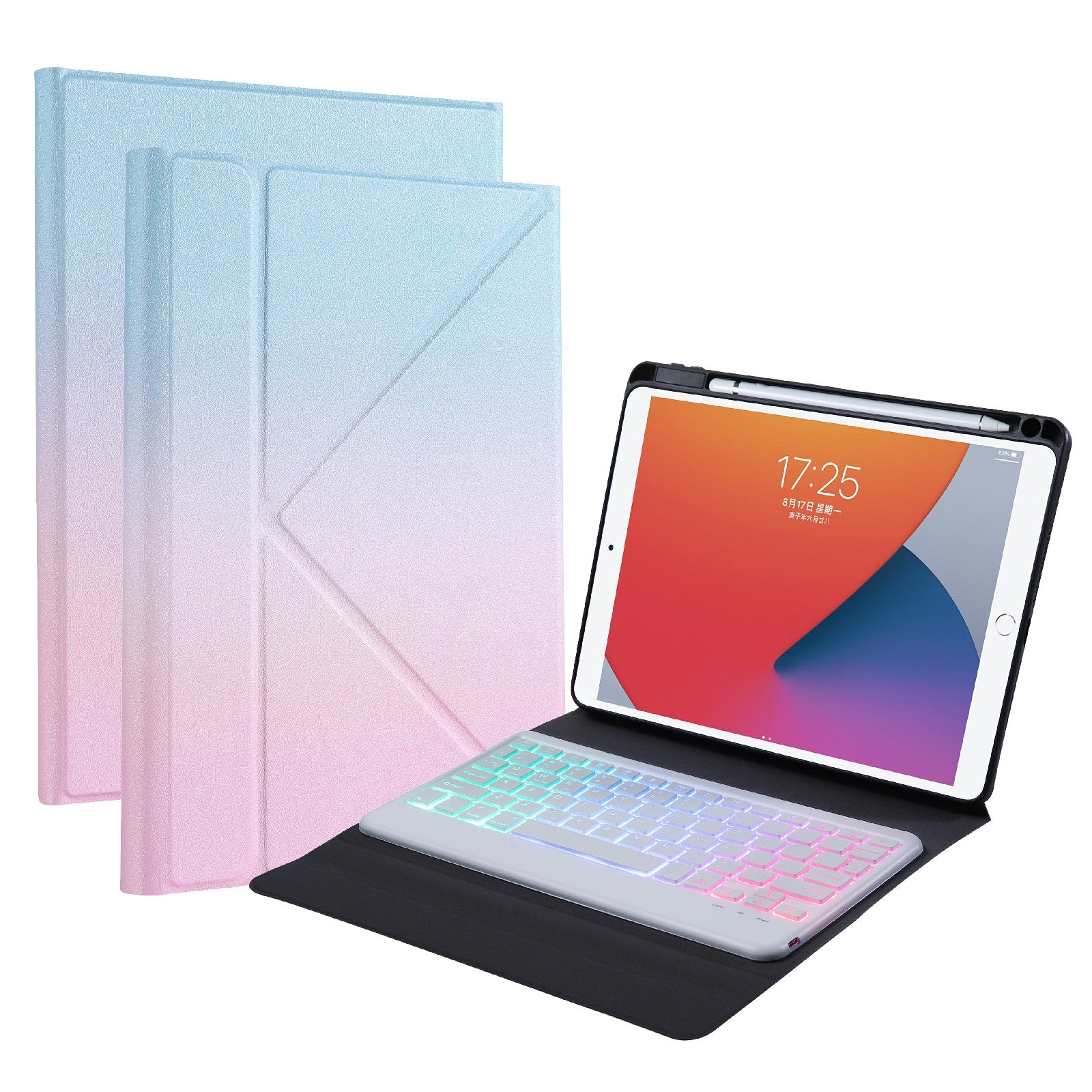 B07S Bluetooth Keyboard with Triangle Support Stand Leather Case [with Backlit] for iPad 9.7 (2017) (2018) / iPad Pro 9.7 (2016) / iPad Air 2
