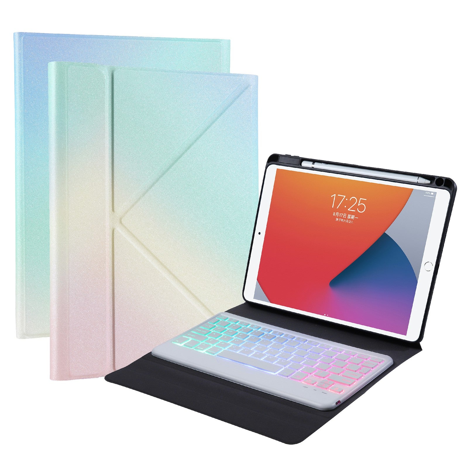 B07S Bluetooth Keyboard with Triangle Support Stand Leather Case [with Backlit] for iPad 9.7 (2017) (2018) / iPad Pro 9.7 (2016) / iPad Air 2