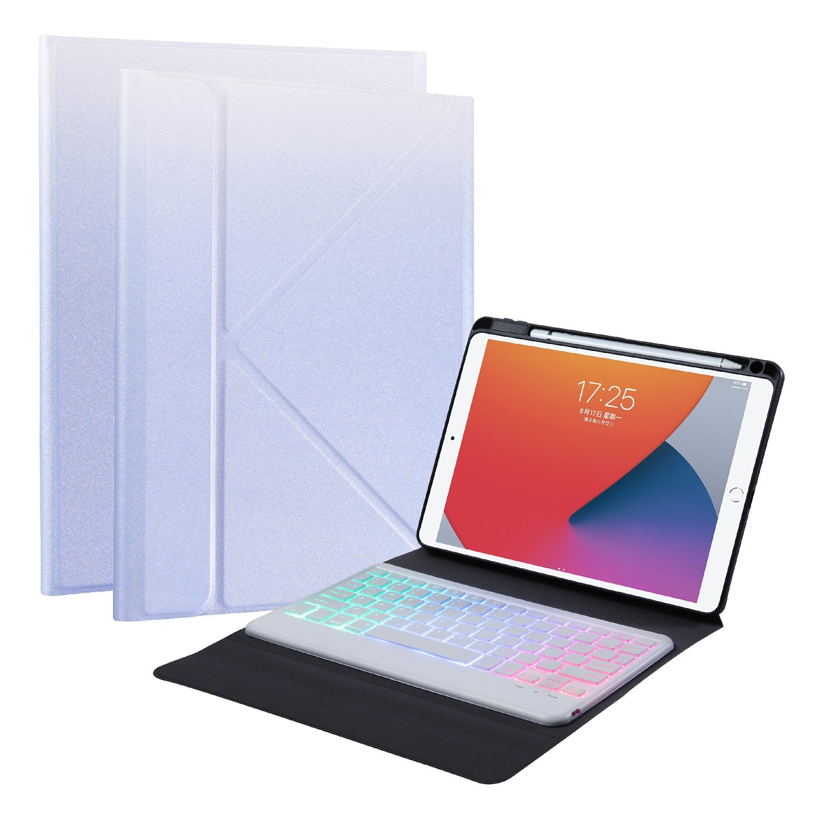 B07S Bluetooth Keyboard with Triangle Support Stand Leather Case [with Backlit] for iPad 9.7 (2017) (2018) / iPad Pro 9.7 (2016) / iPad Air 2
