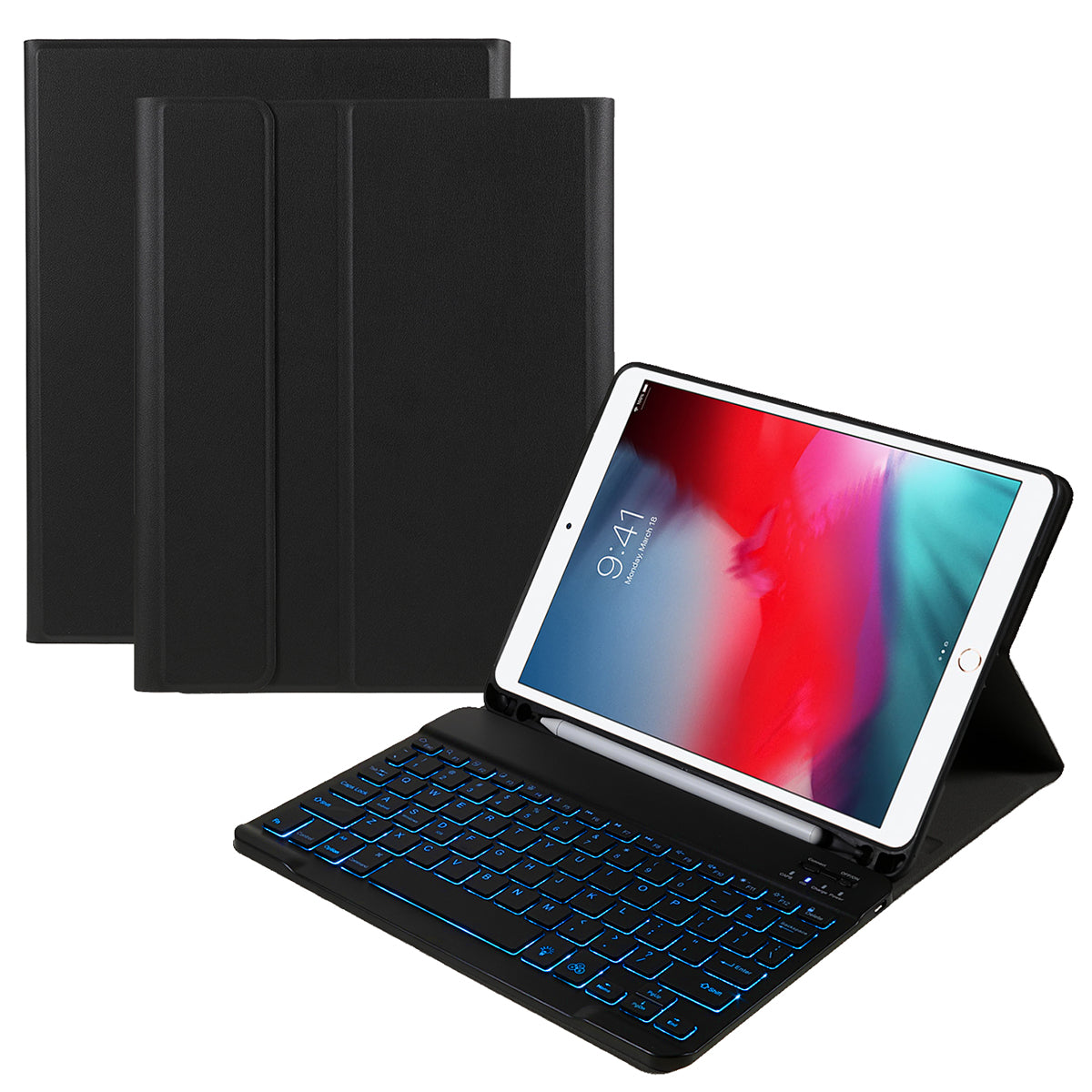 A07BS Ultra Thin Detachable Bluetooth Keyboard Leather Case with Pen Slot and Backlit for iPad Air/Air 2/Pro 9.7 (2016)/9.7 (2017)/(2018)