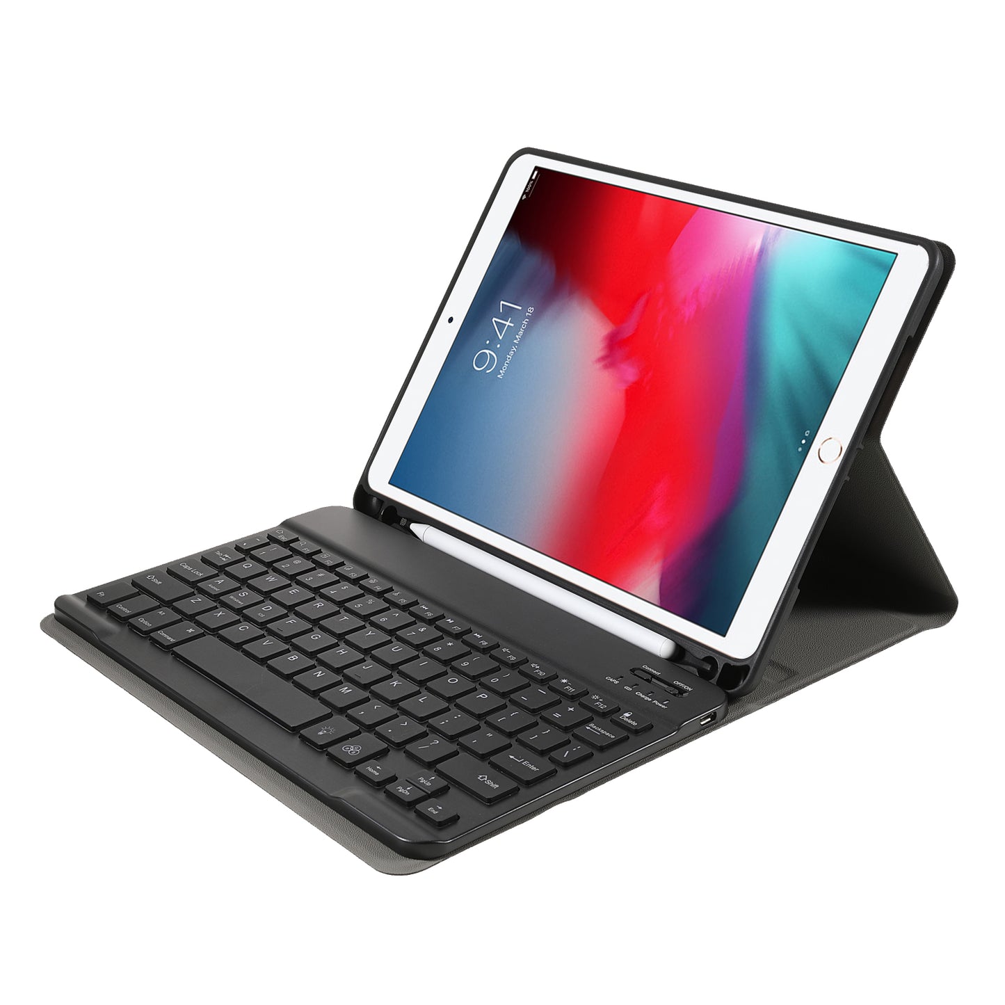 A07BS Ultra Thin Detachable Bluetooth Keyboard Leather Case with Pen Slot and Backlit for iPad Air/Air 2/Pro 9.7 (2016)/9.7 (2017)/(2018)