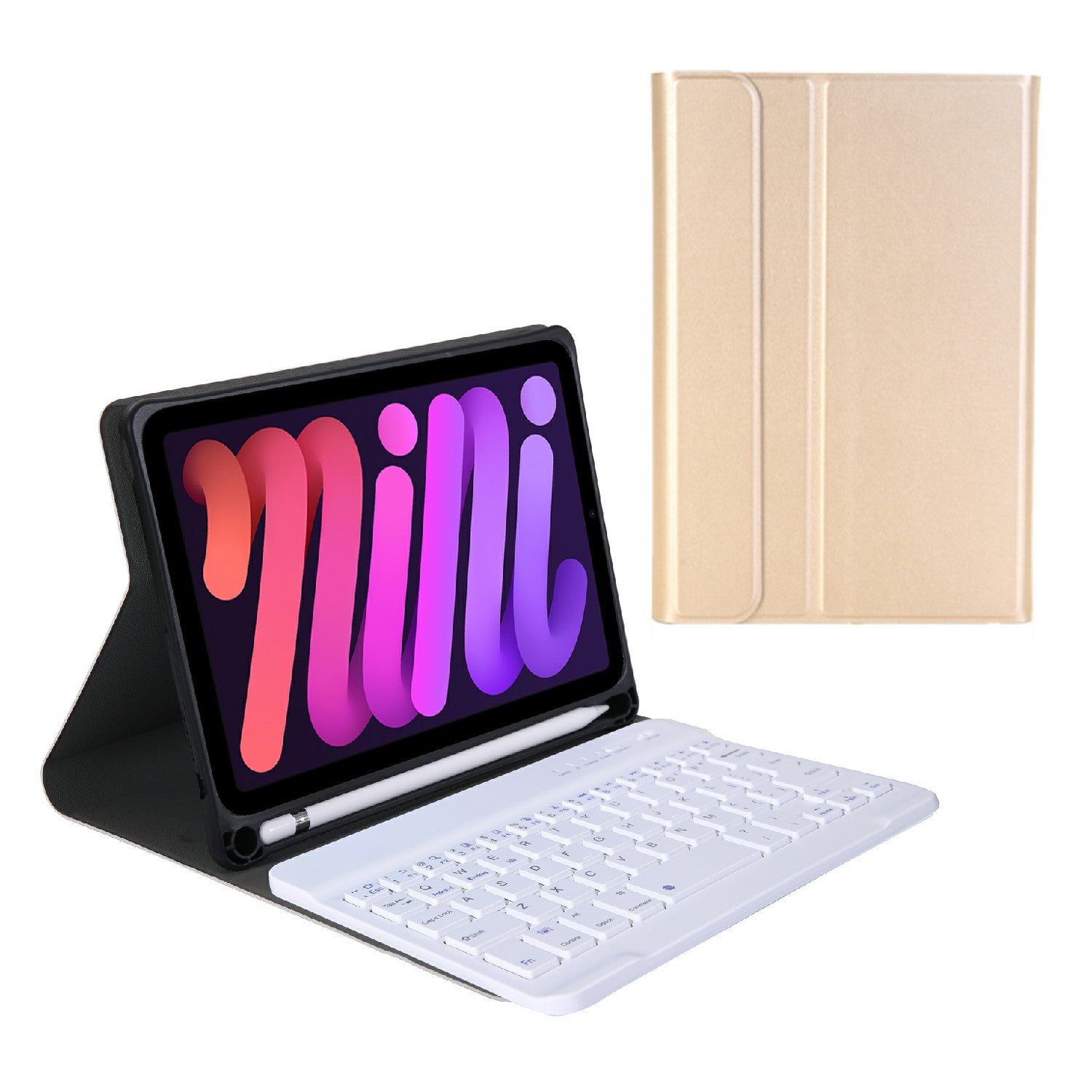 A06B Ultra-thin Leather Stand Protective Case Shell + Bluetooth Keyboard with Pen Slot for iPad mini (2021)