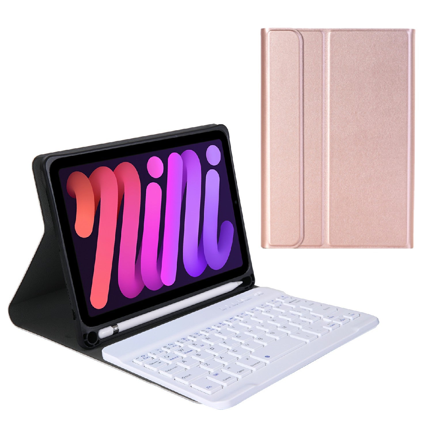 A06B Ultra-thin Leather Stand Protective Case Shell + Bluetooth Keyboard with Pen Slot for iPad mini (2021)