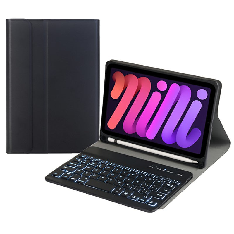 A06BS Ultra-thin Leather Tablet Stand Protective Case Shell + Backlit Bluetooth Keyboard with Pen Slot for iPad mini (2021)