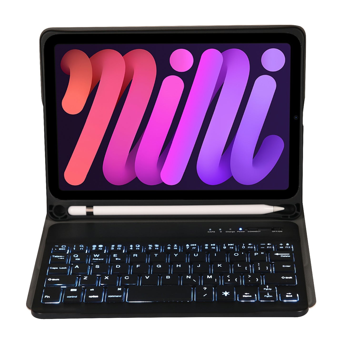 A06BS Ultra-thin Leather Tablet Stand Protective Case Shell + Backlit Bluetooth Keyboard with Pen Slot for iPad mini (2021)