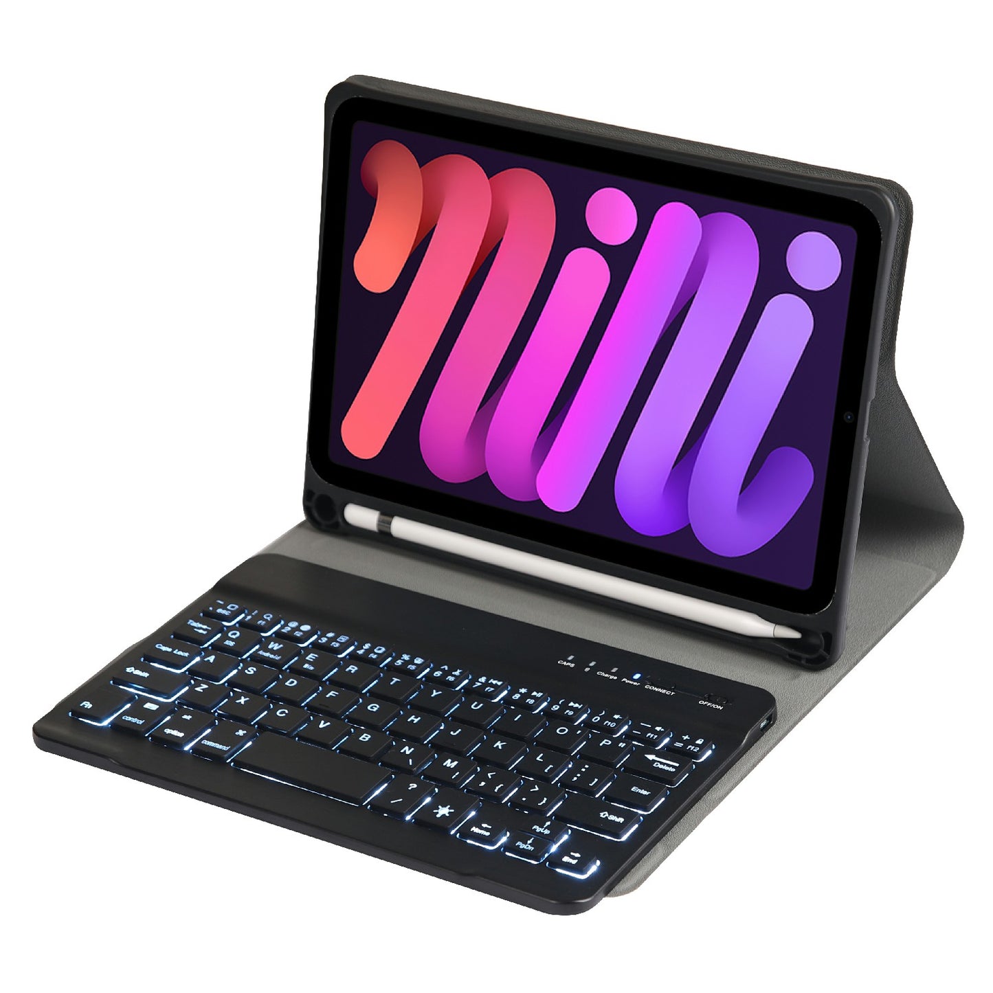 A06BS Ultra-thin Leather Tablet Stand Protective Case Shell + Backlit Bluetooth Keyboard with Pen Slot for iPad mini (2021)