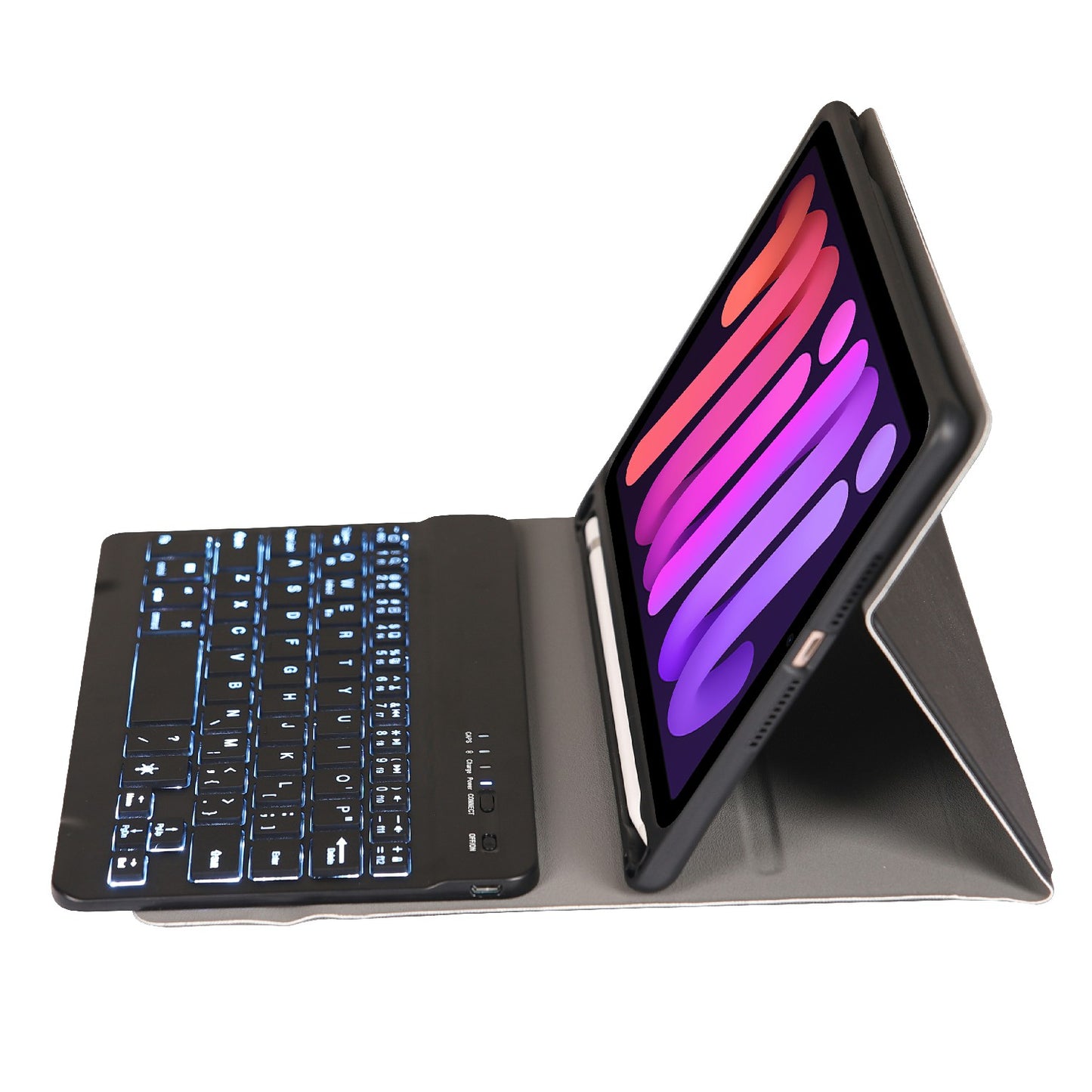 A06BS Ultra-thin Leather Tablet Stand Protective Case Shell + Backlit Bluetooth Keyboard with Pen Slot for iPad mini (2021)