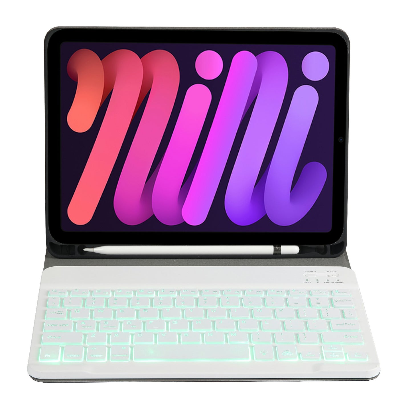 A06BS Ultra-thin Leather Tablet Stand Protective Case Shell + Backlit Bluetooth Keyboard with Pen Slot for iPad mini (2021)
