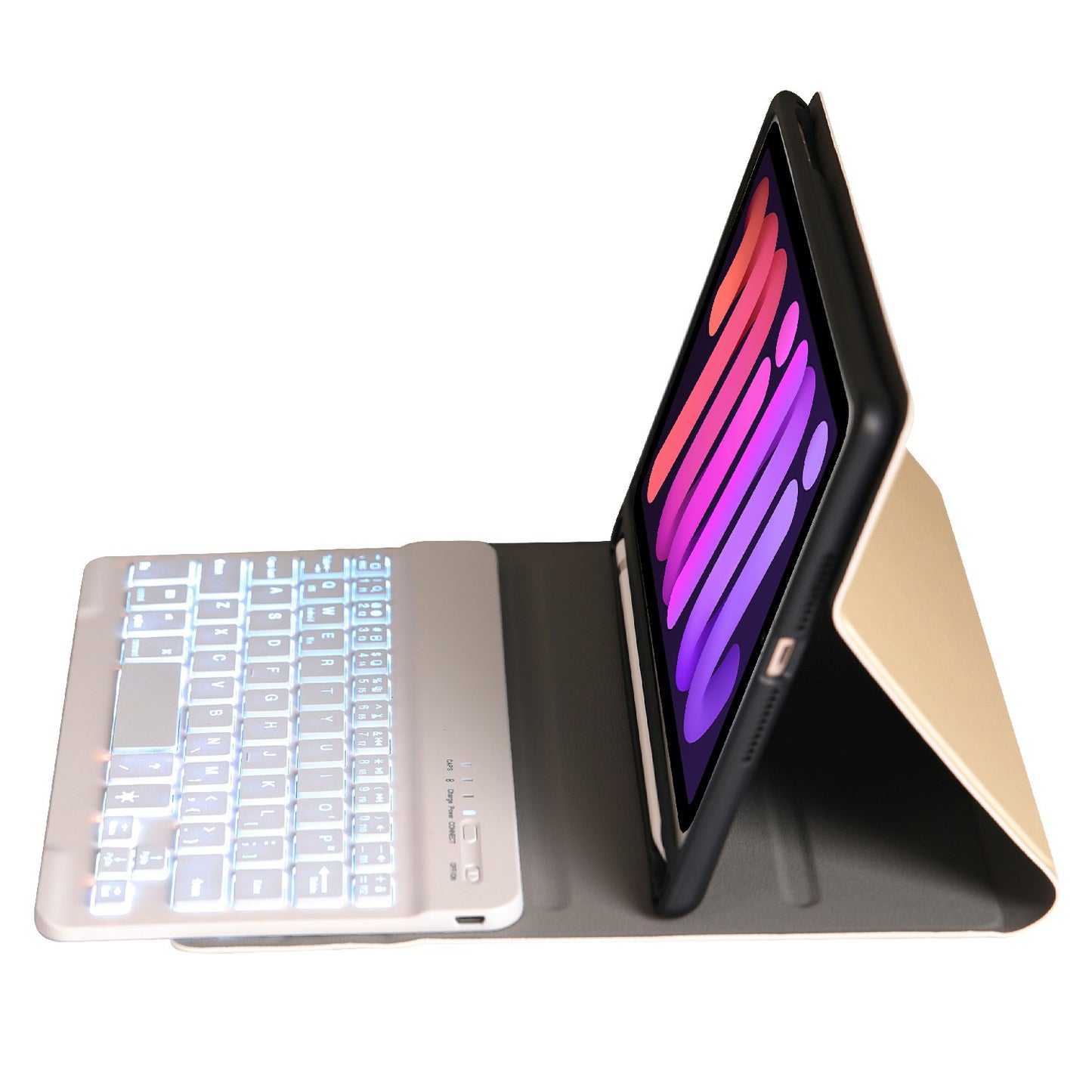 A06BS Ultra-thin Leather Tablet Stand Protective Case Shell + Backlit Bluetooth Keyboard with Pen Slot for iPad mini (2021)