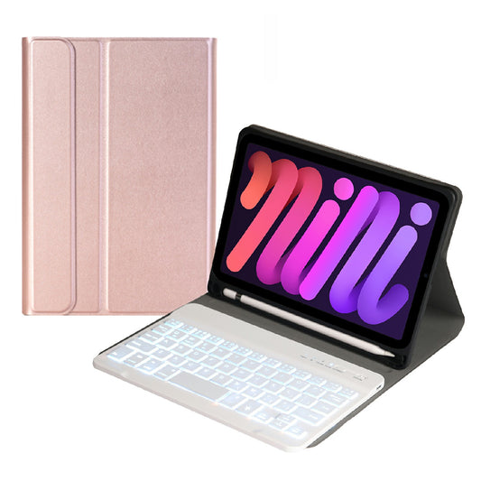 A06BS Ultra-thin Leather Tablet Stand Protective Case Shell + Backlit Bluetooth Keyboard with Pen Slot for iPad mini (2021)