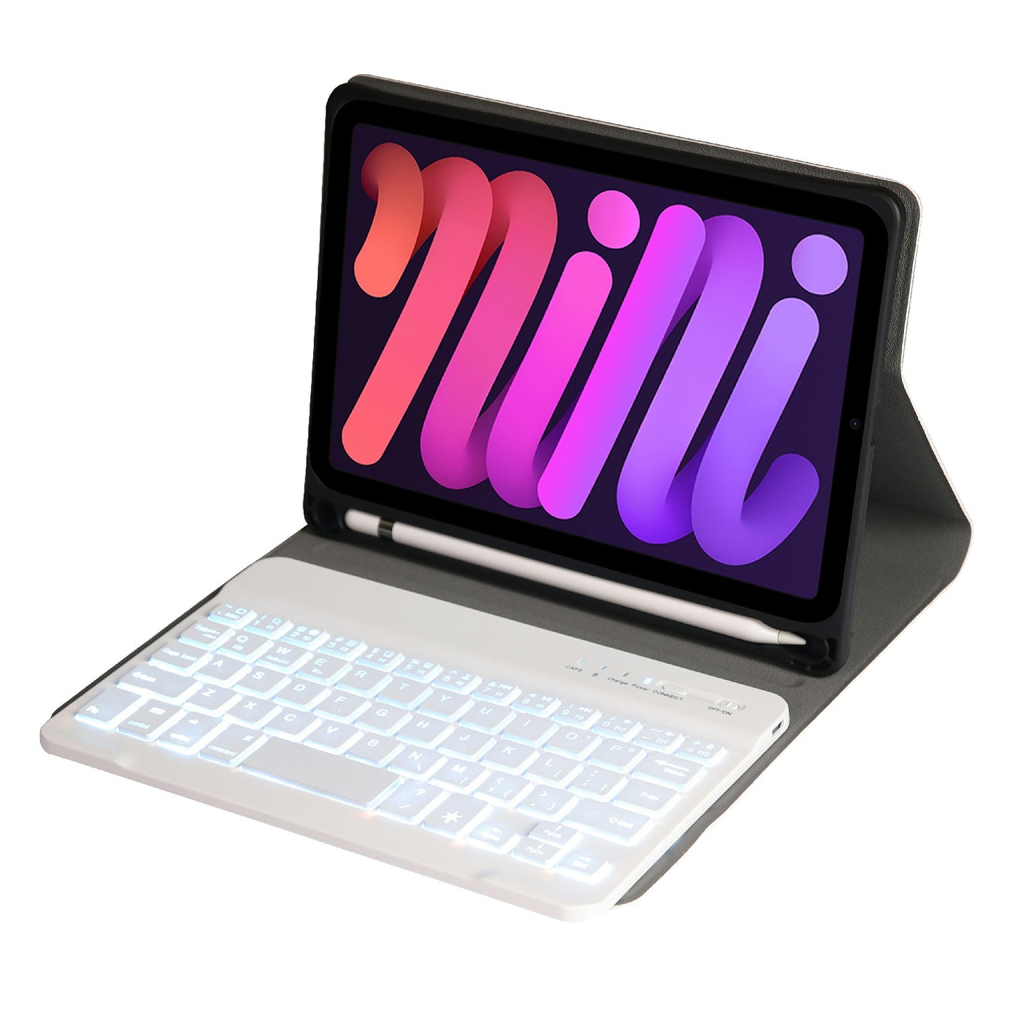 A06BS Ultra-thin Leather Tablet Stand Protective Case Shell + Backlit Bluetooth Keyboard with Pen Slot for iPad mini (2021)