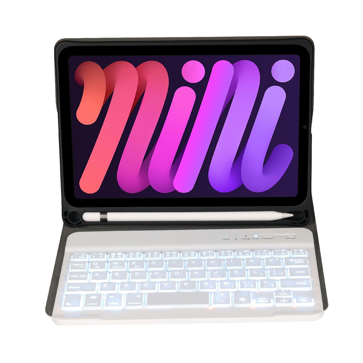 A06BS Ultra-thin Leather Tablet Stand Protective Case Shell + Backlit Bluetooth Keyboard with Pen Slot for iPad mini (2021)