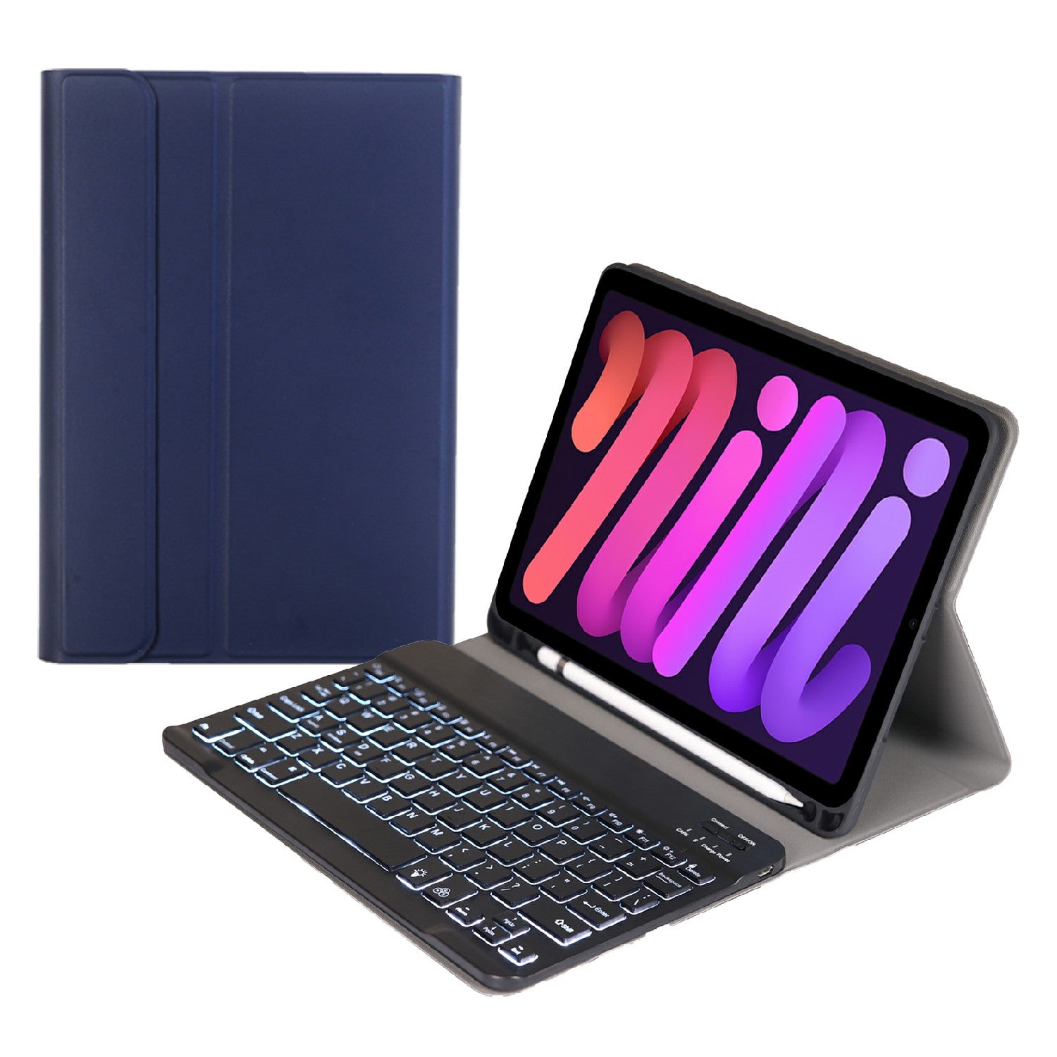 A06BS Ultra-thin Leather Tablet Stand Protective Case Shell + Backlit Bluetooth Keyboard with Pen Slot for iPad mini (2021)