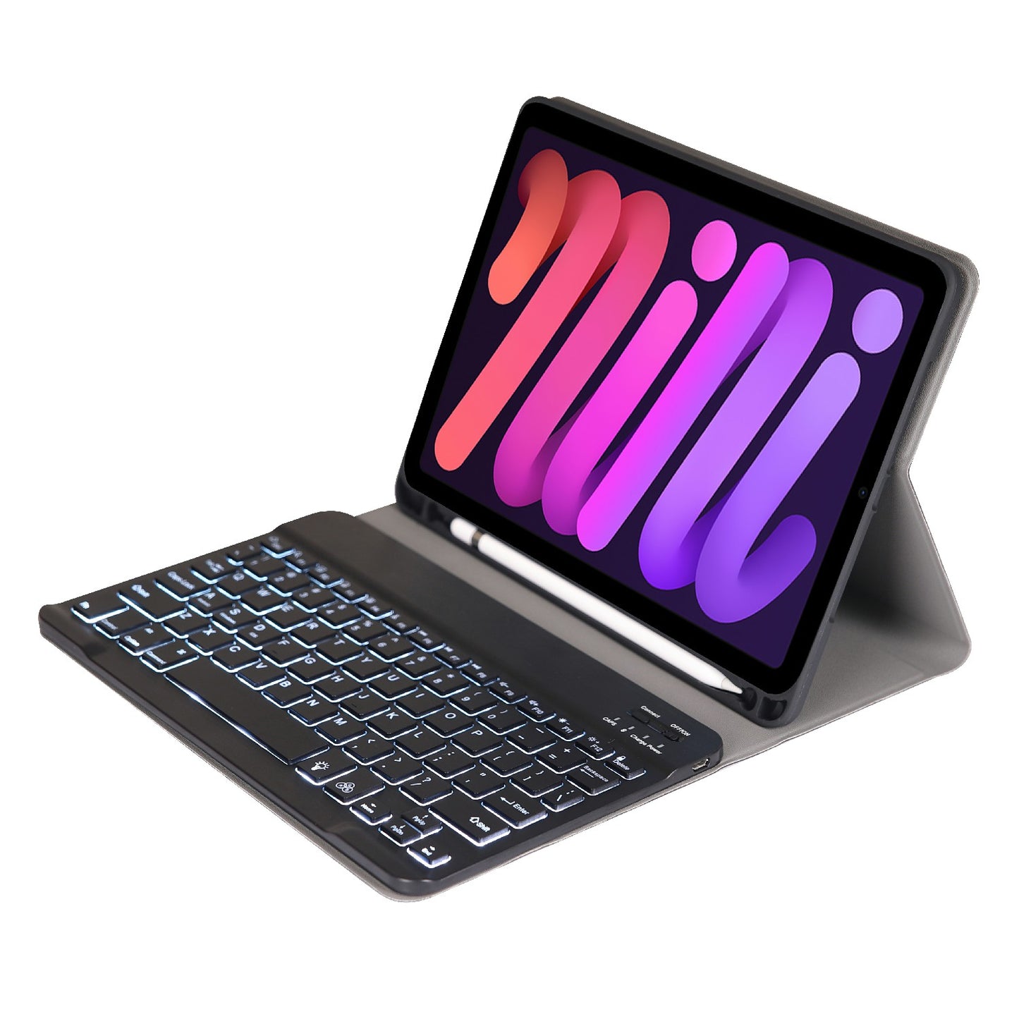 A06BS Ultra-thin Leather Tablet Stand Protective Case Shell + Backlit Bluetooth Keyboard with Pen Slot for iPad mini (2021)