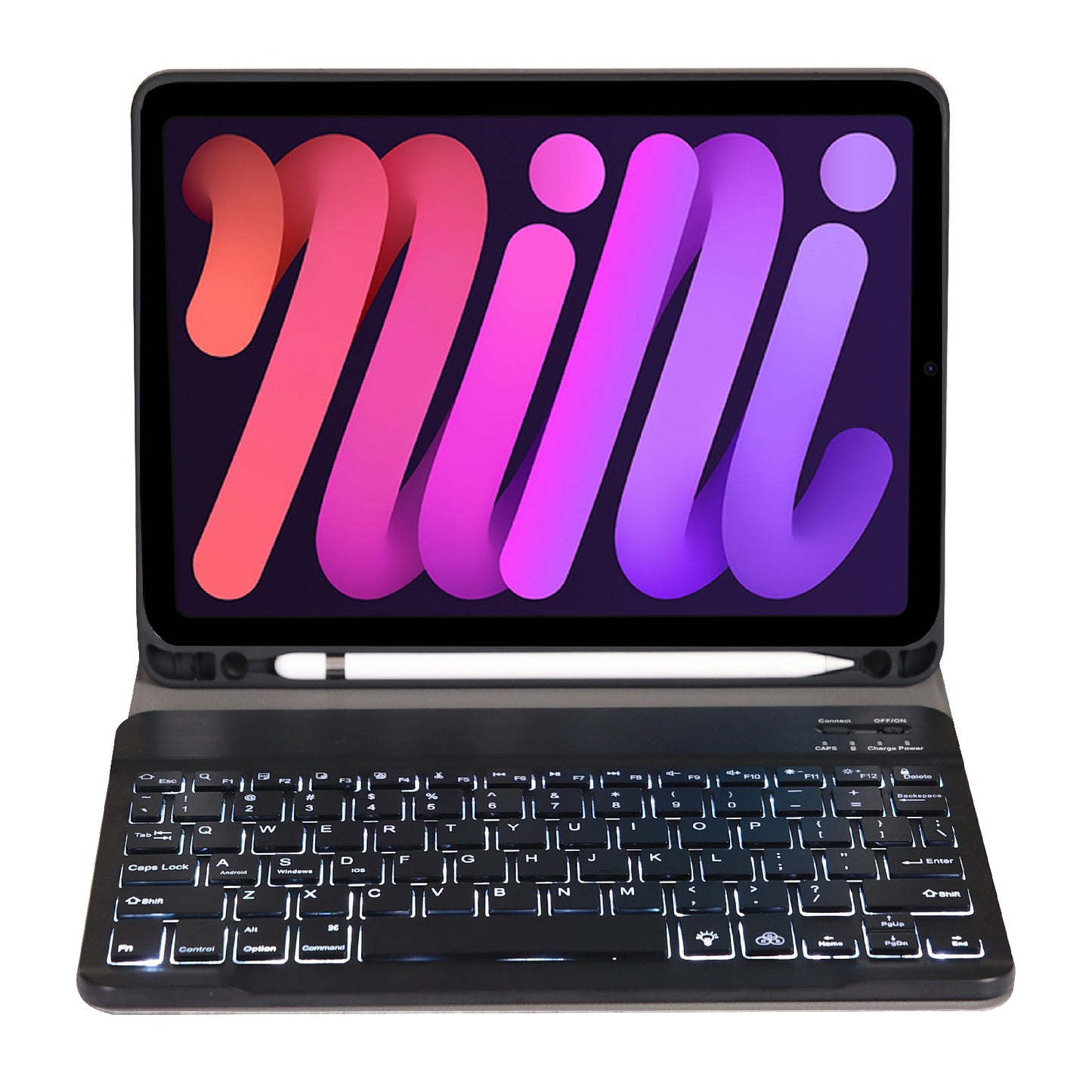 A06BS Ultra-thin Leather Tablet Stand Protective Case Shell + Backlit Bluetooth Keyboard with Pen Slot for iPad mini (2021)