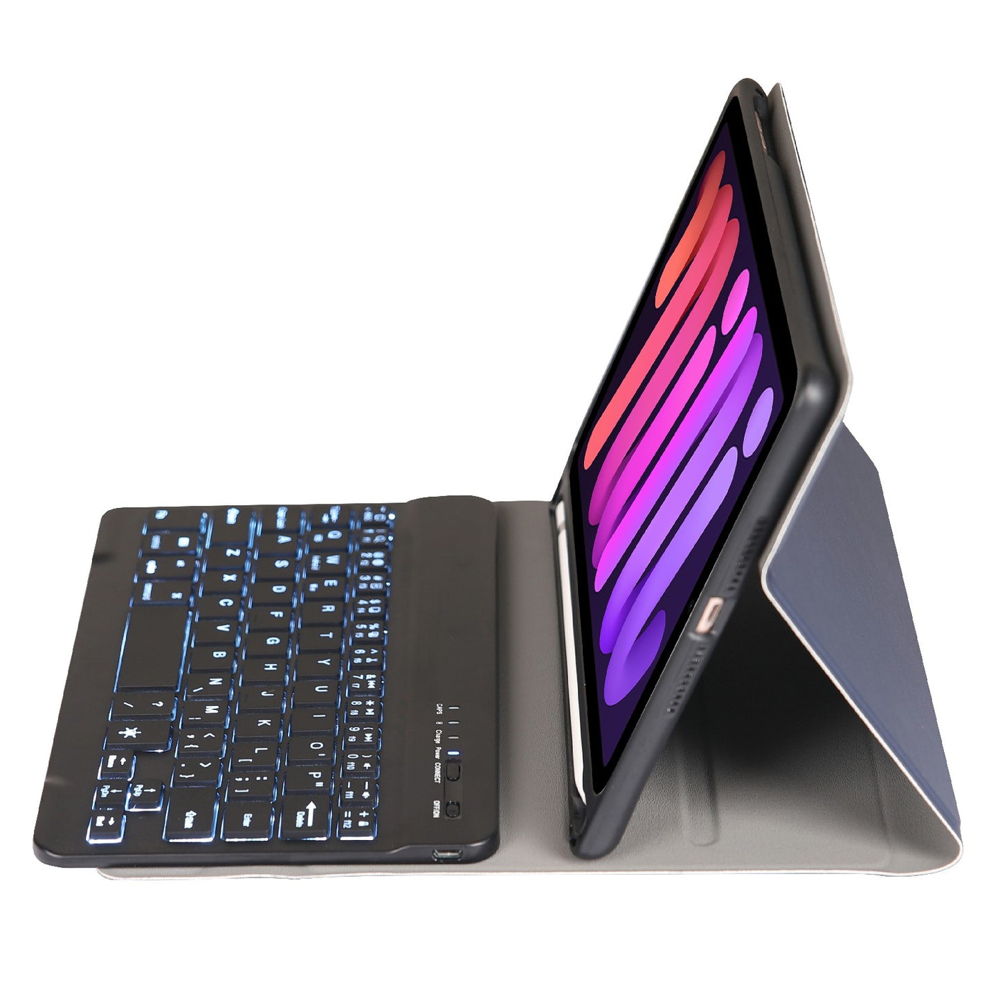 A06BS Ultra-thin Leather Tablet Stand Protective Case Shell + Backlit Bluetooth Keyboard with Pen Slot for iPad mini (2021)
