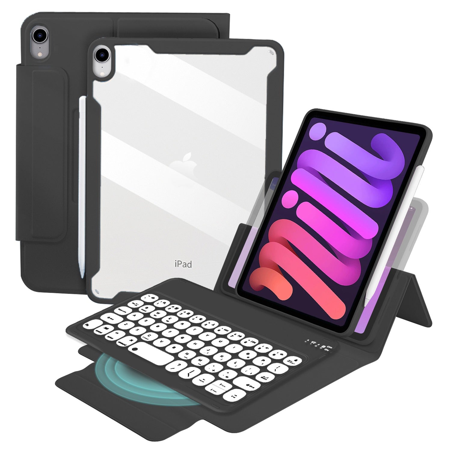 Dust-proof TPU Tablet Stand Case Shock Resistant Protective Cover with Magnetic Detachable Bluetooth Keyboard for iPad mini (2021)