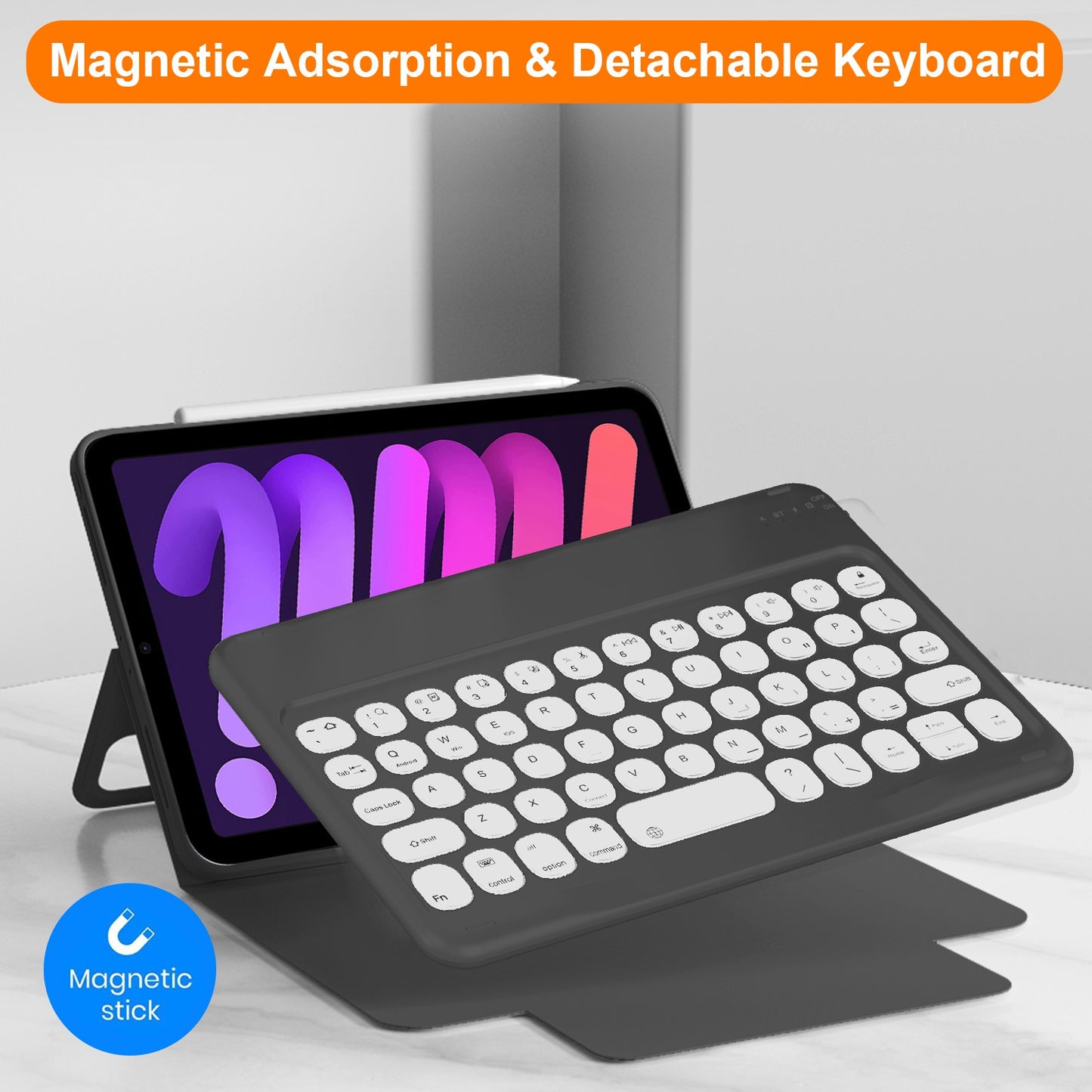 Dust-proof TPU Tablet Stand Case Shock Resistant Protective Cover with Magnetic Detachable Bluetooth Keyboard for iPad mini (2021)