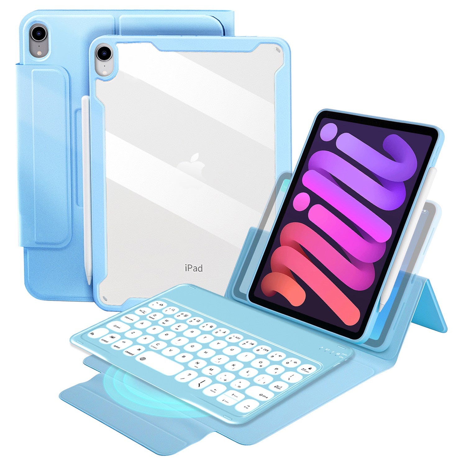 Dust-proof TPU Tablet Stand Case Shock Resistant Protective Cover with Magnetic Detachable Bluetooth Keyboard for iPad mini (2021)