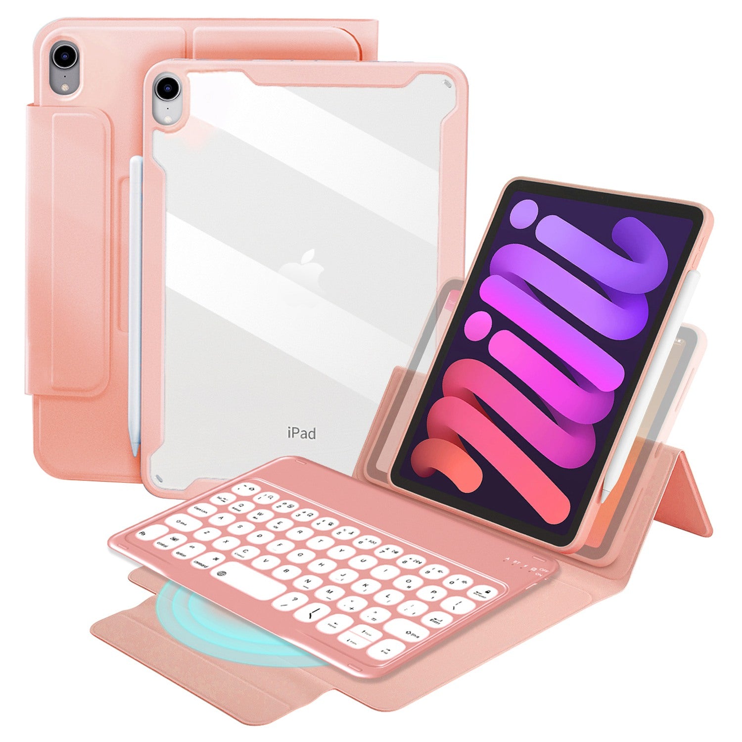 Dust-proof TPU Tablet Stand Case Shock Resistant Protective Cover with Magnetic Detachable Bluetooth Keyboard for iPad mini (2021)