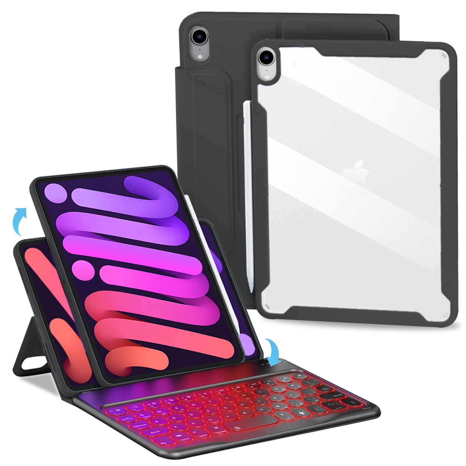 Detachable TPU Tablet Stand Case Shock Resistant Magnetic Detachable Bluetooth Keyboard Protective Cover with Backlit for iPad mini (2021)