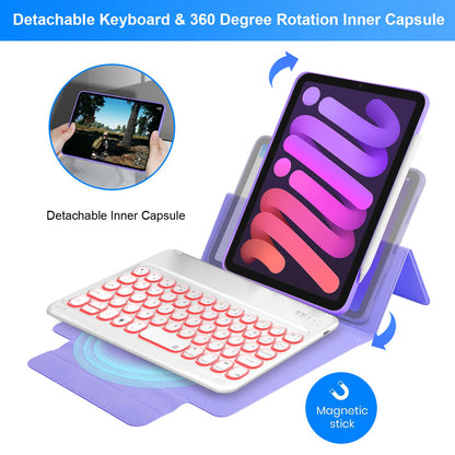 Detachable TPU Tablet Stand Case Shock Resistant Magnetic Detachable Bluetooth Keyboard Protective Cover with Backlit for iPad mini (2021)