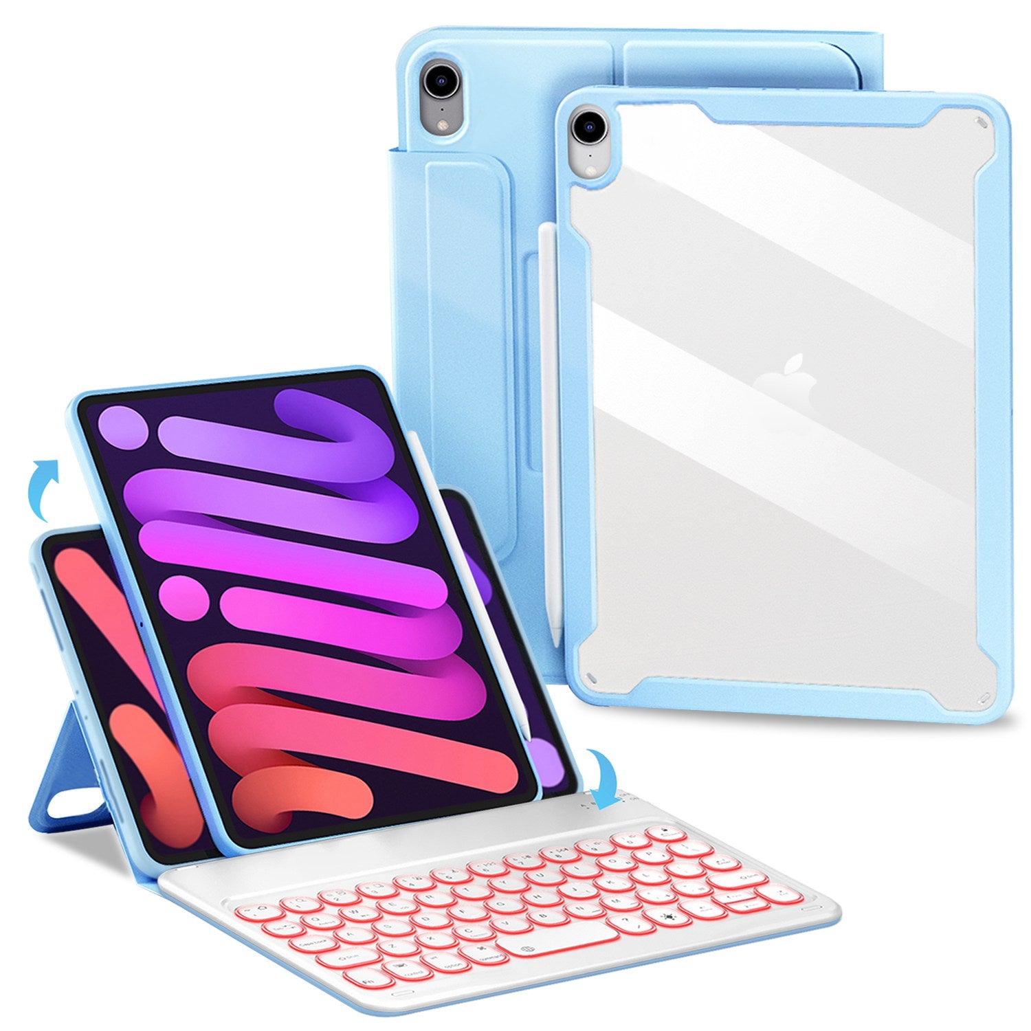 Detachable TPU Tablet Stand Case Shock Resistant Magnetic Detachable Bluetooth Keyboard Protective Cover with Backlit for iPad mini (2021)