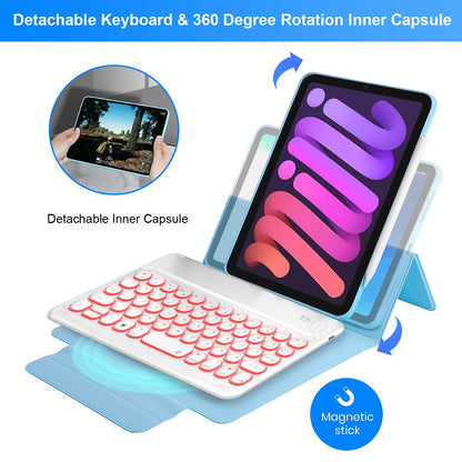 Detachable TPU Tablet Stand Case Shock Resistant Magnetic Detachable Bluetooth Keyboard Protective Cover with Backlit for iPad mini (2021)