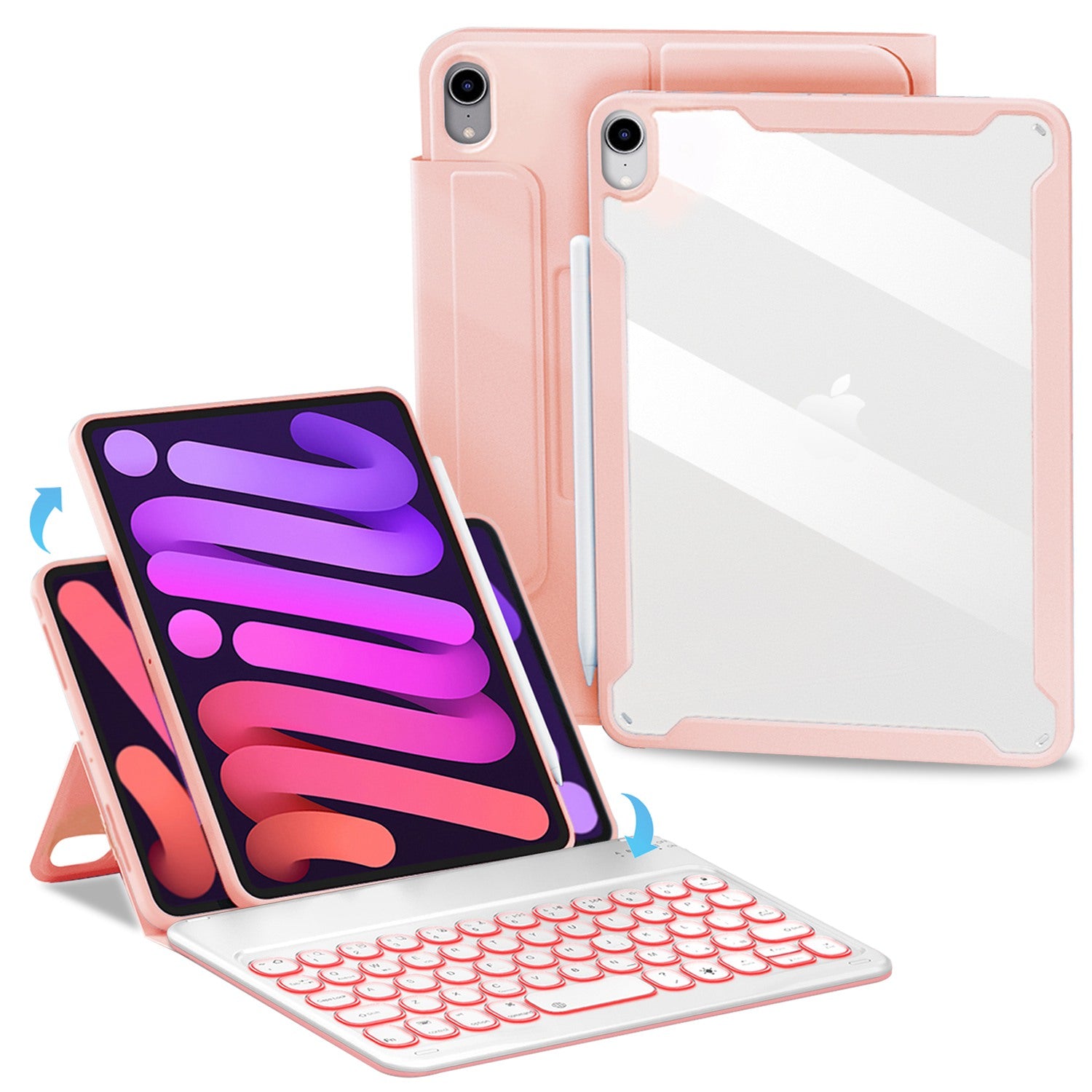 Detachable TPU Tablet Stand Case Shock Resistant Magnetic Detachable Bluetooth Keyboard Protective Cover with Backlit for iPad mini (2021)