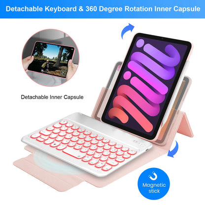 Detachable TPU Tablet Stand Case Shock Resistant Magnetic Detachable Bluetooth Keyboard Protective Cover with Backlit for iPad mini (2021)