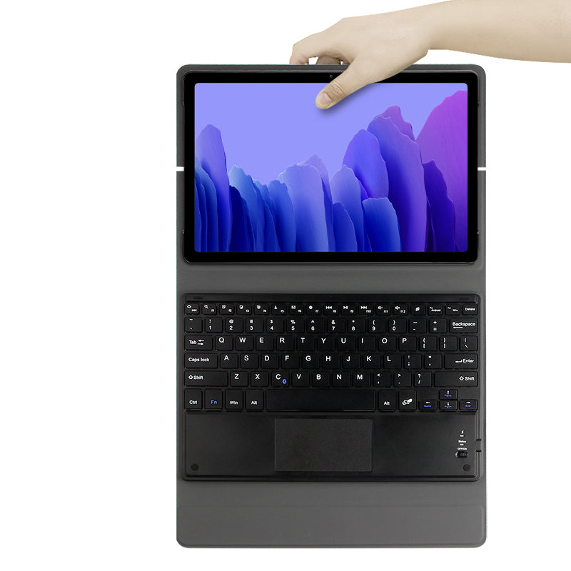 JIUYU Detachable Touchpad Bluetooth Keyboard + Light Slim Hinge Tri-fold Stand Leather Protective Case for Samsung Galaxy Tab A7 10.4 (2020) SM-T500 (Wi-Fi only)