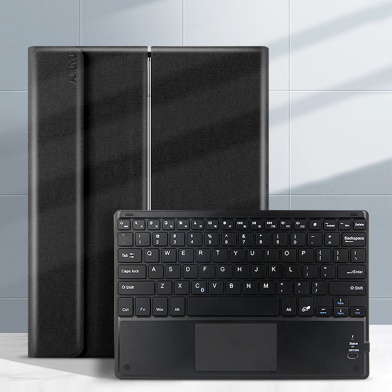JIUYU Detachable Touchpad Bluetooth Keyboard + Light Slim Hinge Tri-fold Stand Leather Protective Case for Samsung Galaxy Tab A7 10.4 (2020) SM-T500 (Wi-Fi only)