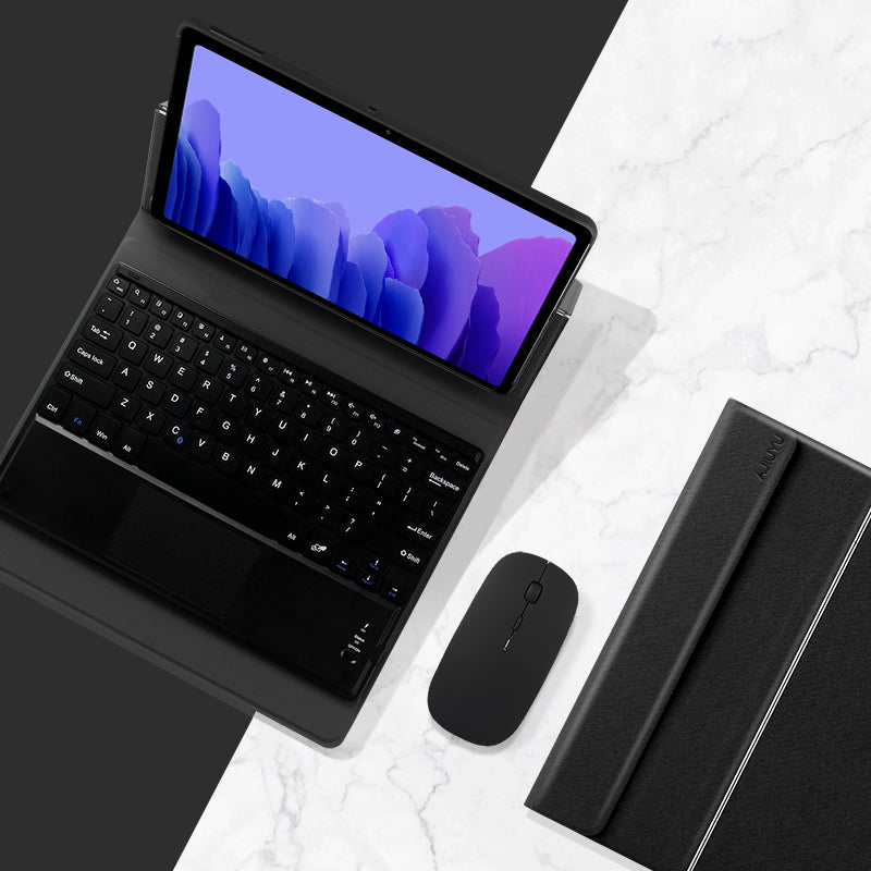 JIUYU Detachable Touchpad Bluetooth Keyboard + Light Slim Hinge Tri-fold Stand Leather Protective Case for Samsung Galaxy Tab A7 10.4 (2020) SM-T500 (Wi-Fi only)
