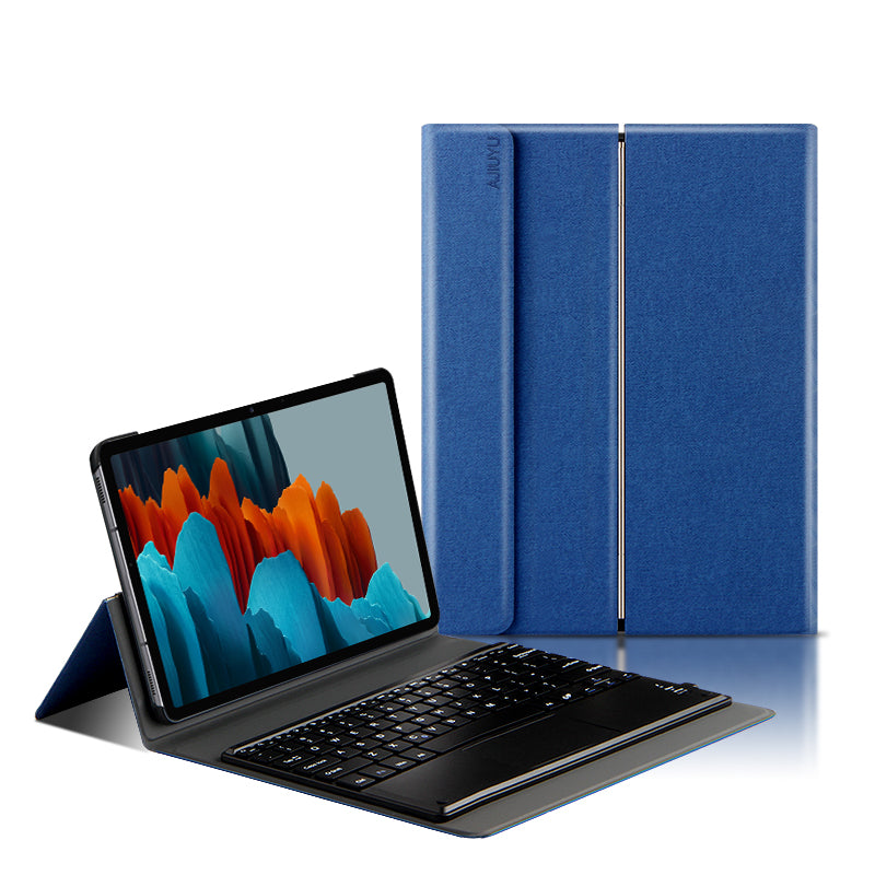 JIUYU 2-in-1 Detachable Touchpad Bluetooth Keyboard + Drop-proof Hinge Tri-fold Stand Leather Well-protected Case for Samsung Galaxy Tab S7 11inch/Tab S8