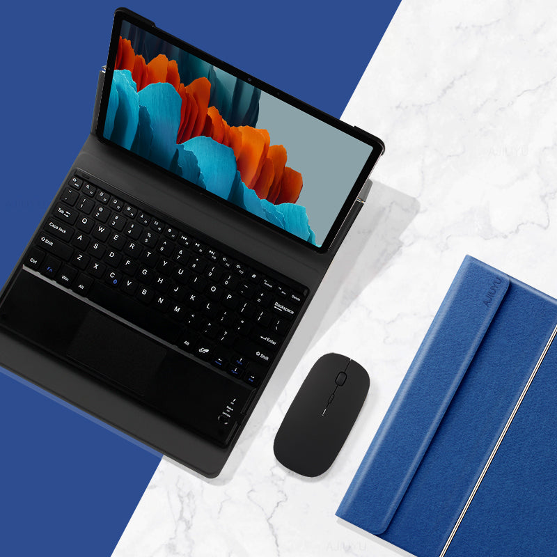 JIUYU 2-in-1 Detachable Touchpad Bluetooth Keyboard + Drop-proof Hinge Tri-fold Stand Leather Well-protected Case for Samsung Galaxy Tab S7 11inch/Tab S8