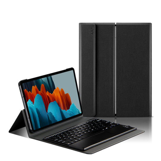 JIUYU 2-in-1 Detachable Touchpad Bluetooth Keyboard + Drop-proof Hinge Tri-fold Stand Leather Well-protected Case for Samsung Galaxy Tab S7 11inch/Tab S8