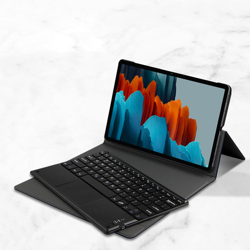 JIUYU 2-in-1 Detachable Touchpad Bluetooth Keyboard + Drop-proof Hinge Tri-fold Stand Leather Well-protected Case for Samsung Galaxy Tab S7 11inch/Tab S8