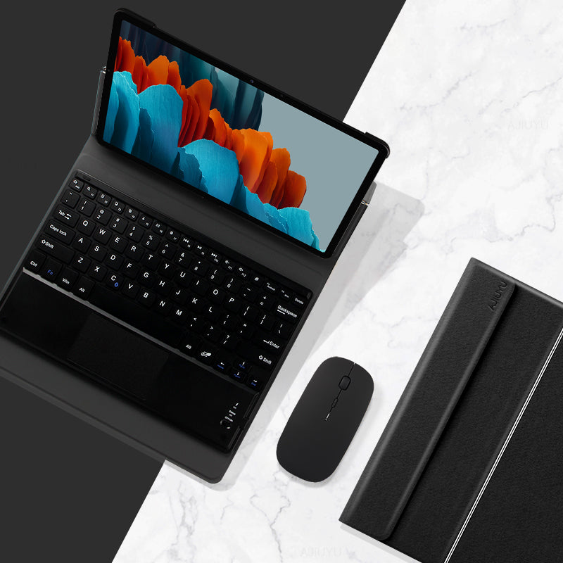JIUYU 2-in-1 Detachable Touchpad Bluetooth Keyboard + Drop-proof Hinge Tri-fold Stand Leather Well-protected Case for Samsung Galaxy Tab S7 11inch/Tab S8