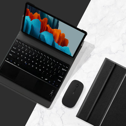 JIUYU 2-in-1 Detachable Touchpad Bluetooth Keyboard + Drop-proof Hinge Tri-fold Stand Leather Well-protected Case for Samsung Galaxy Tab S7 11inch/Tab S8