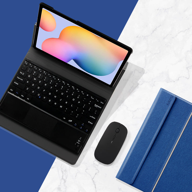 JIUYU 2-in-1 Detachable Durable Touchpad Bluetooth Keyboard + Leather Protective Cover Case with Hinge Tri-fold Stand for Samsung Galaxy Tab S6 Lite P610/P615/S6 Lite (2022)